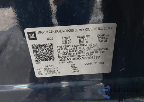 2021 Chevrolet Equinox Awd Lt from USA, damaged, VIN 3GNAXUEVXMS106263